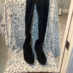 Black thigh high suede boots
